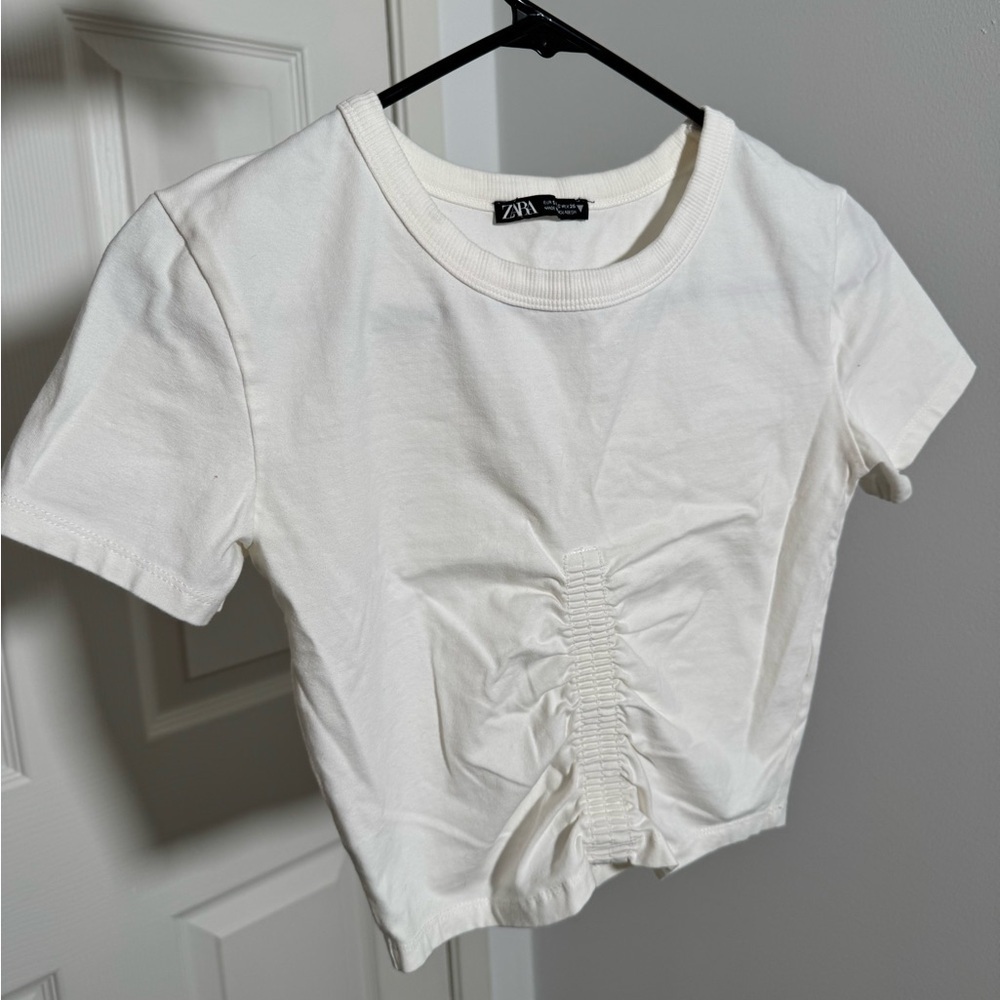 Zara White Ruched Crop Top